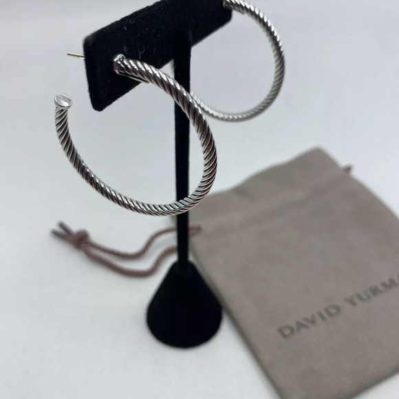 David Yurman Medium Cable Hoop Earrings 1.5" - Picture 6 of 11